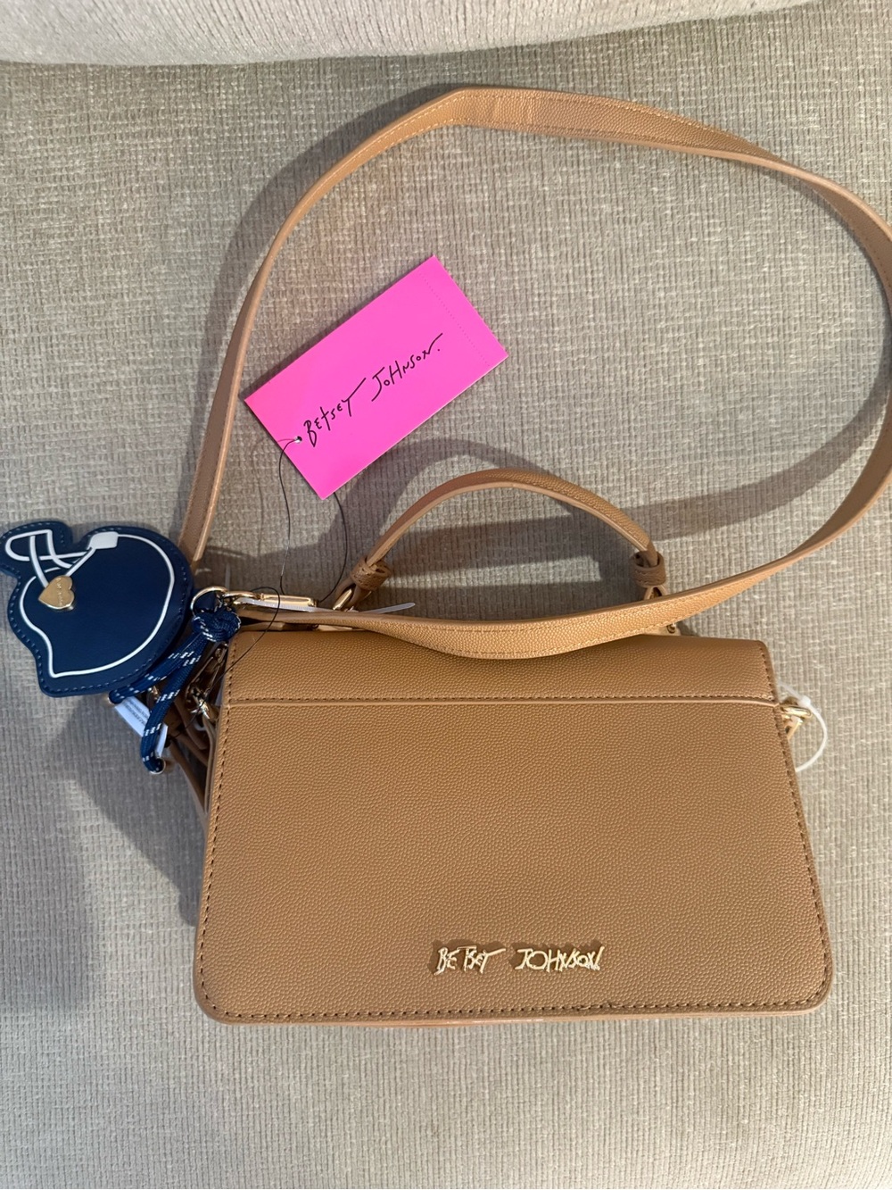 NWT BETSEY JOHNSON brown football top handle crossbody - Picture 2 of 4